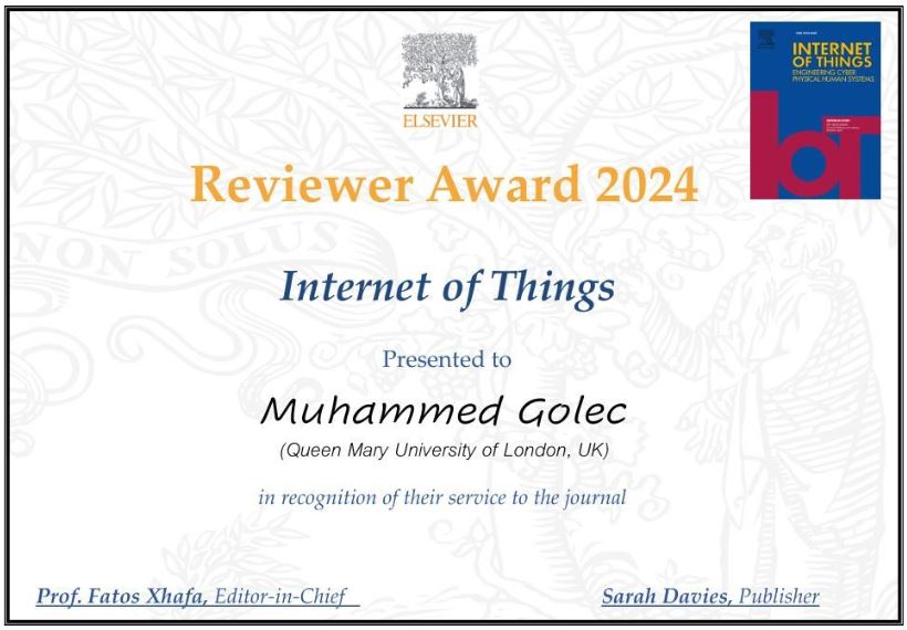 2024 Reviewer Award (Elsevier Internet of Things Journal)